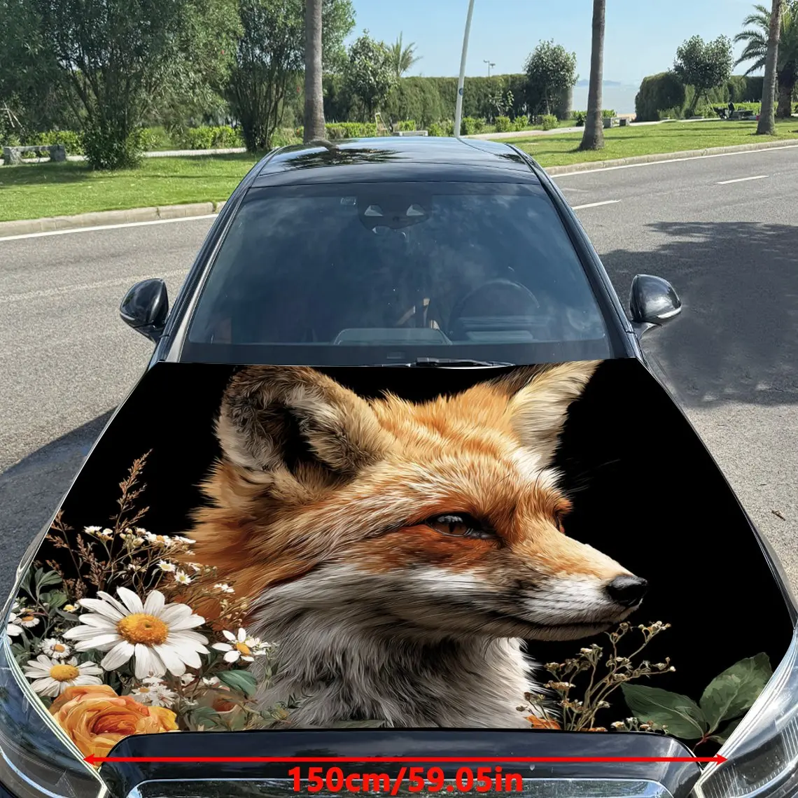 Car Decals Fox with a Charming, Floral - Accented and Nature - Inspired Background Car Hood Sticker, Waterproof Self - Adhesive