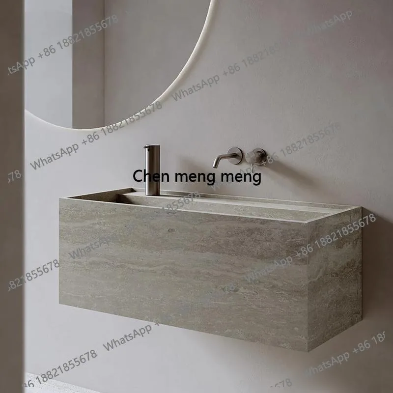 Wall-Mounted Narrow Rim Sink: Deep Luxury Stone Vanity Basin, Undermount Anti-Splash Bathroom Cabinet with Slab Countertop