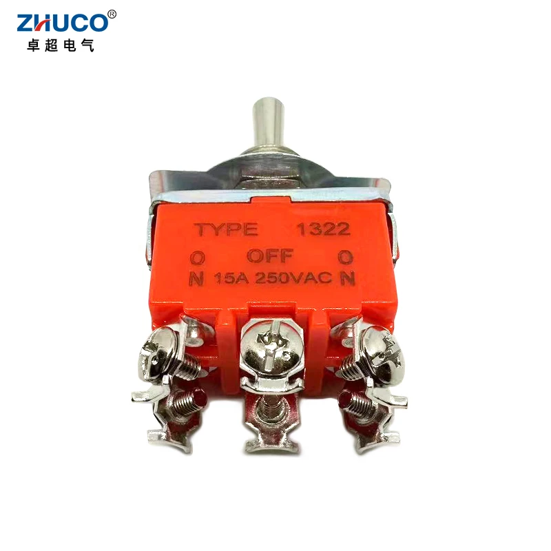 1PC 1322S 12mm Mounting Hole 15A 250VAC ON OFF ON DPDT 6 Terminal Screw Pins Self-locking Power Rocker Latching Toggle Switch