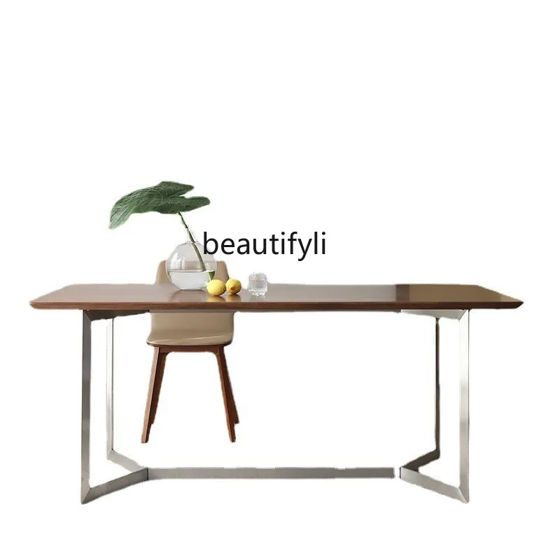 Italian simple solid wood log/North American black walnut/stainless steel rectangular western dining table