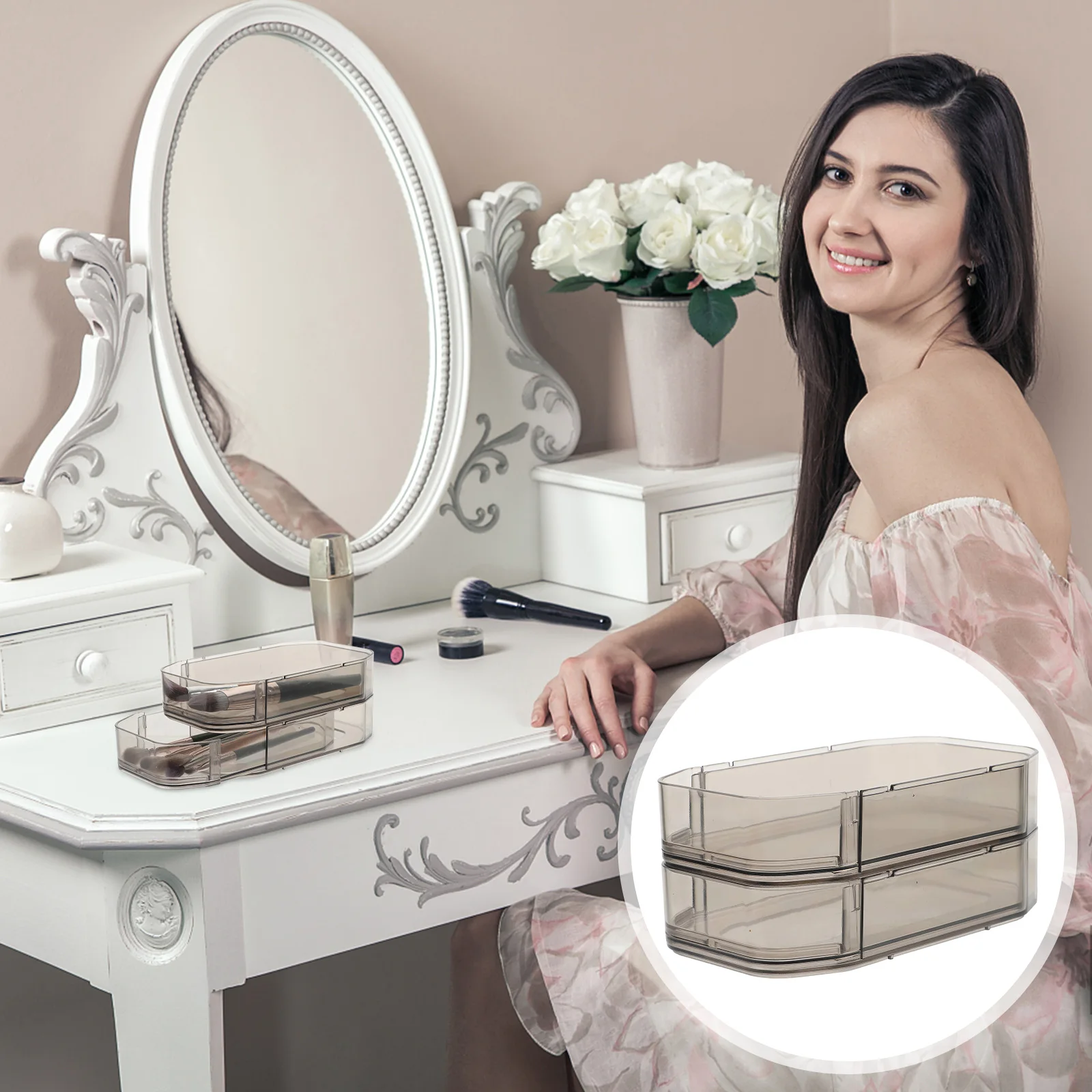 Multi-Function Drawer Style Storage Box Desktop Organizer For Cosmetics Makeup Brushes Stationery Sundry Stackable Light