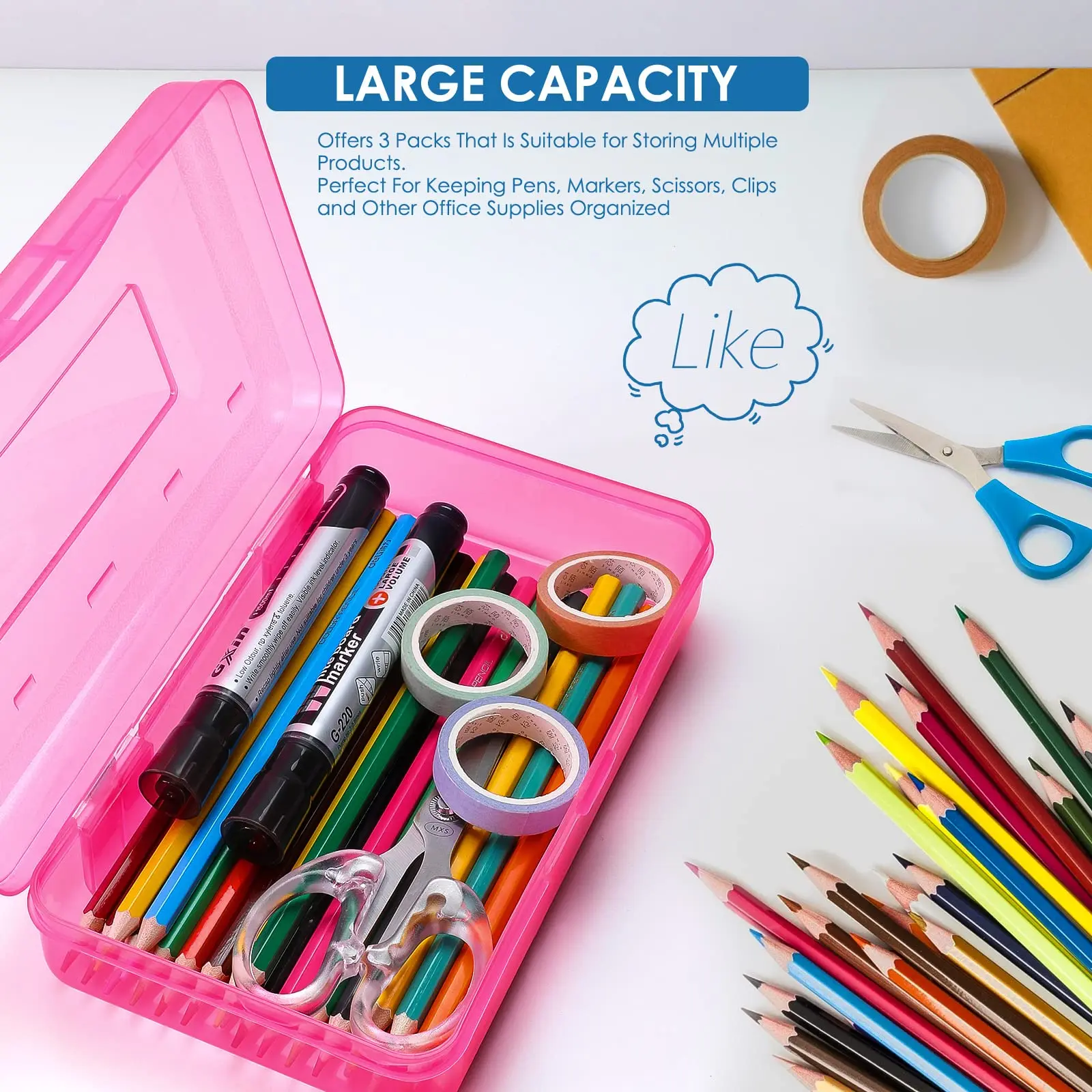 Large Hard Pencil Case Organizer Plastic Supply Box for Crayon Brush Painting School Supplie Stackable Design Pencil Storage Box