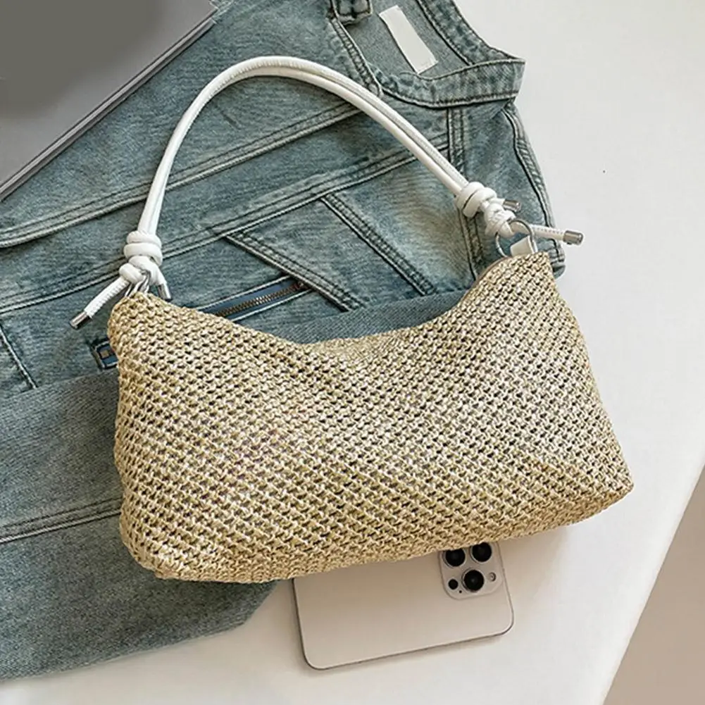 Handmade Braid Straw Bag Summer Beach Shoulder Bag Women Girls Fashion Handbag Rattan Woven Tote Bag