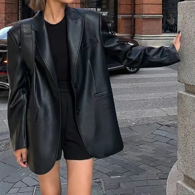 2024 Autumn/Winter Fashion New Collection~Leather Sheepskin Premium Texture Loose Small Suit Jacket~Leather Suit Jacket