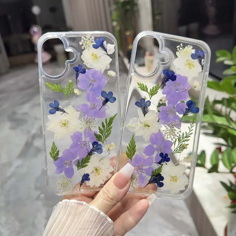 Drip Glue Real Dried Orchids Phone Case For iPhone 13 12 Mini 16 15 14 Plus 11 Pro XS Max X XR Seismic Soft TPU Flower Shell