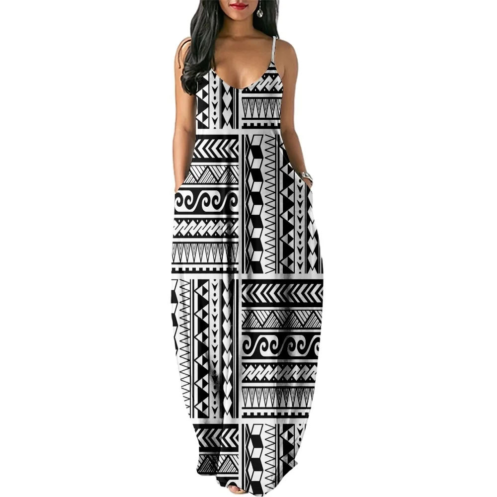 2022 Dress For Women Halter Neck Summer Polynesia Print Sleeveless Midi Backless Party Sexy Dresses Beach Casual Streetwea