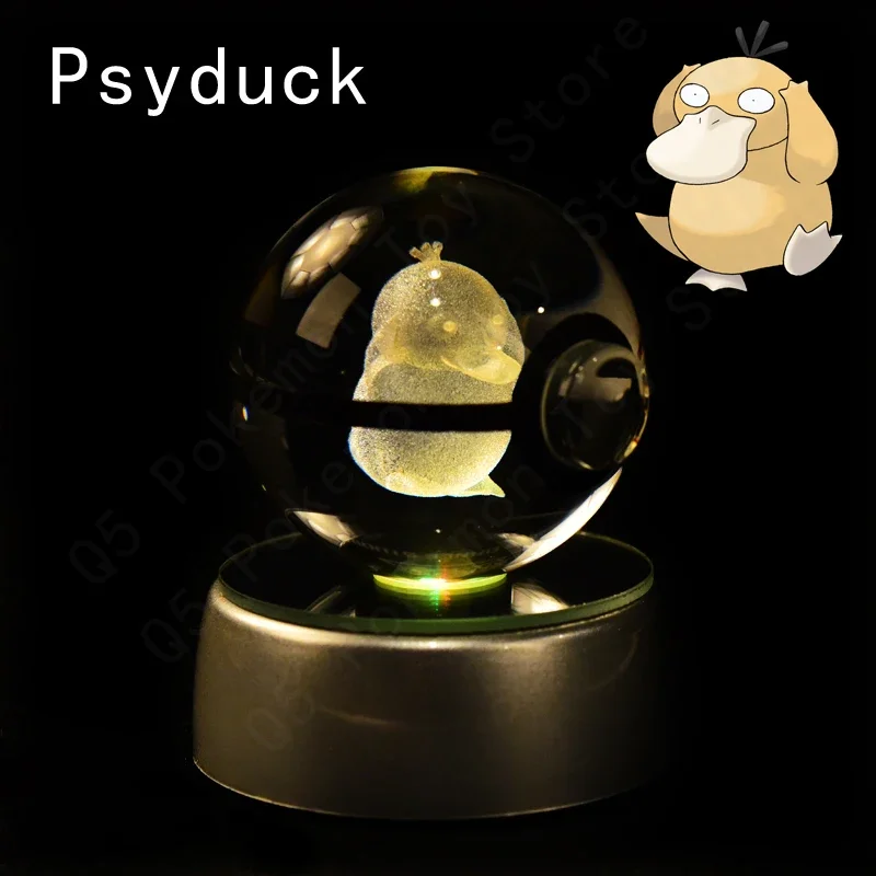 3D Pokemon Kristallkugel 5CM Mewtwo Pikachu Gengar Kristallglas Pokemon Ball Pokeball Figur Nachtlicht LED-Lampe mit Basis Geschenk