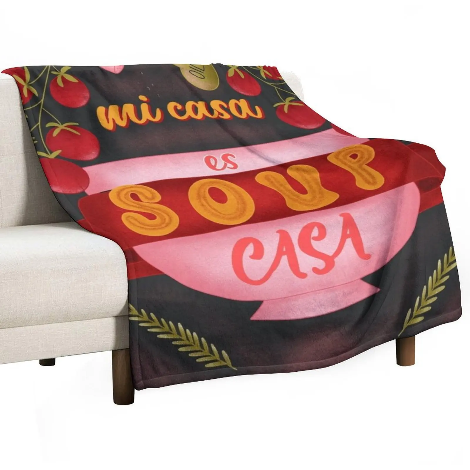 

Mi Casa es SOUP Casa Pun Kitchen Hand lettering and Illustration Throw Blanket anime Personalized Gift Designers Blankets