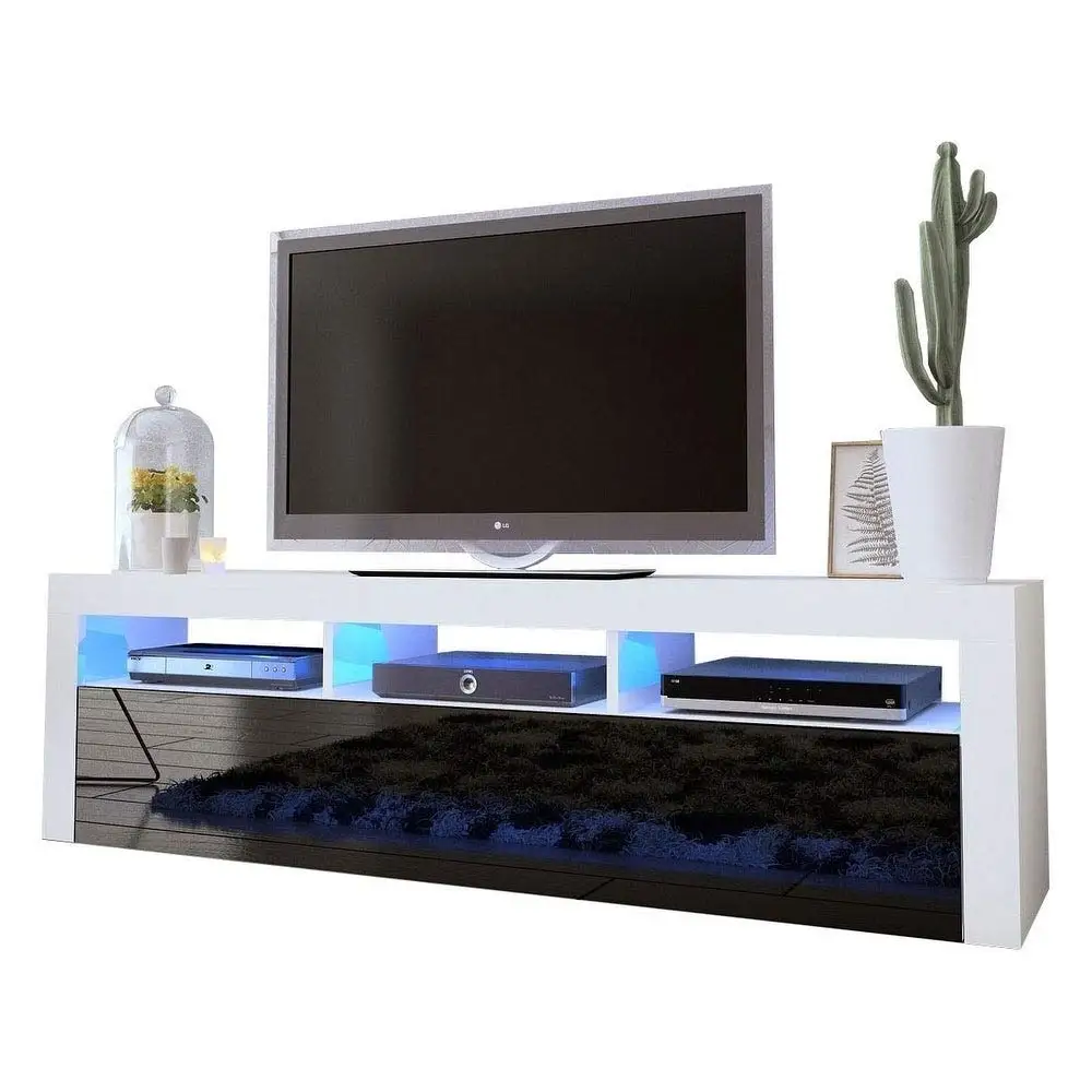 Wall-Mounted Floating TV Stand Storage & 16-Color LED Lights High Gloss Modern White/Black 70