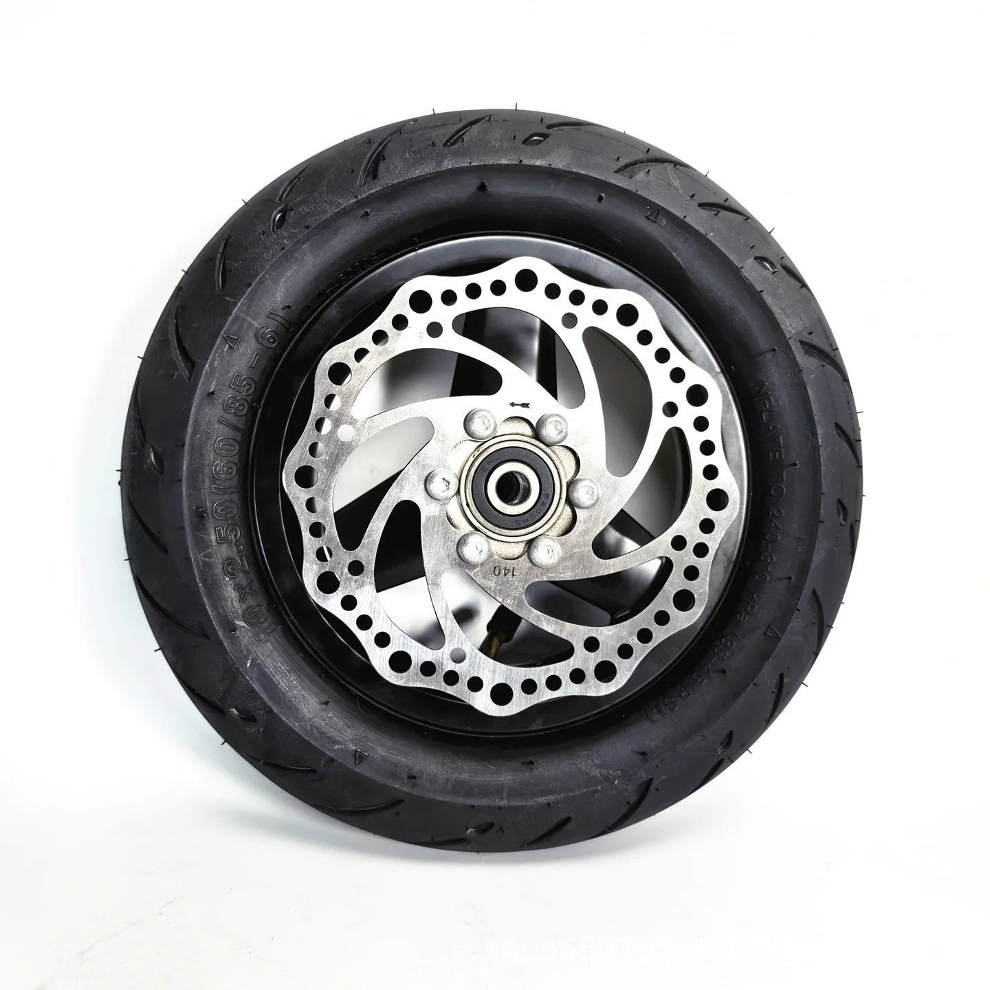 10x2.50 Scooter Wheel with Black Rubber Tire Disc Brake Aluminum Hub for Urban Streets and Light Off Road Terrain