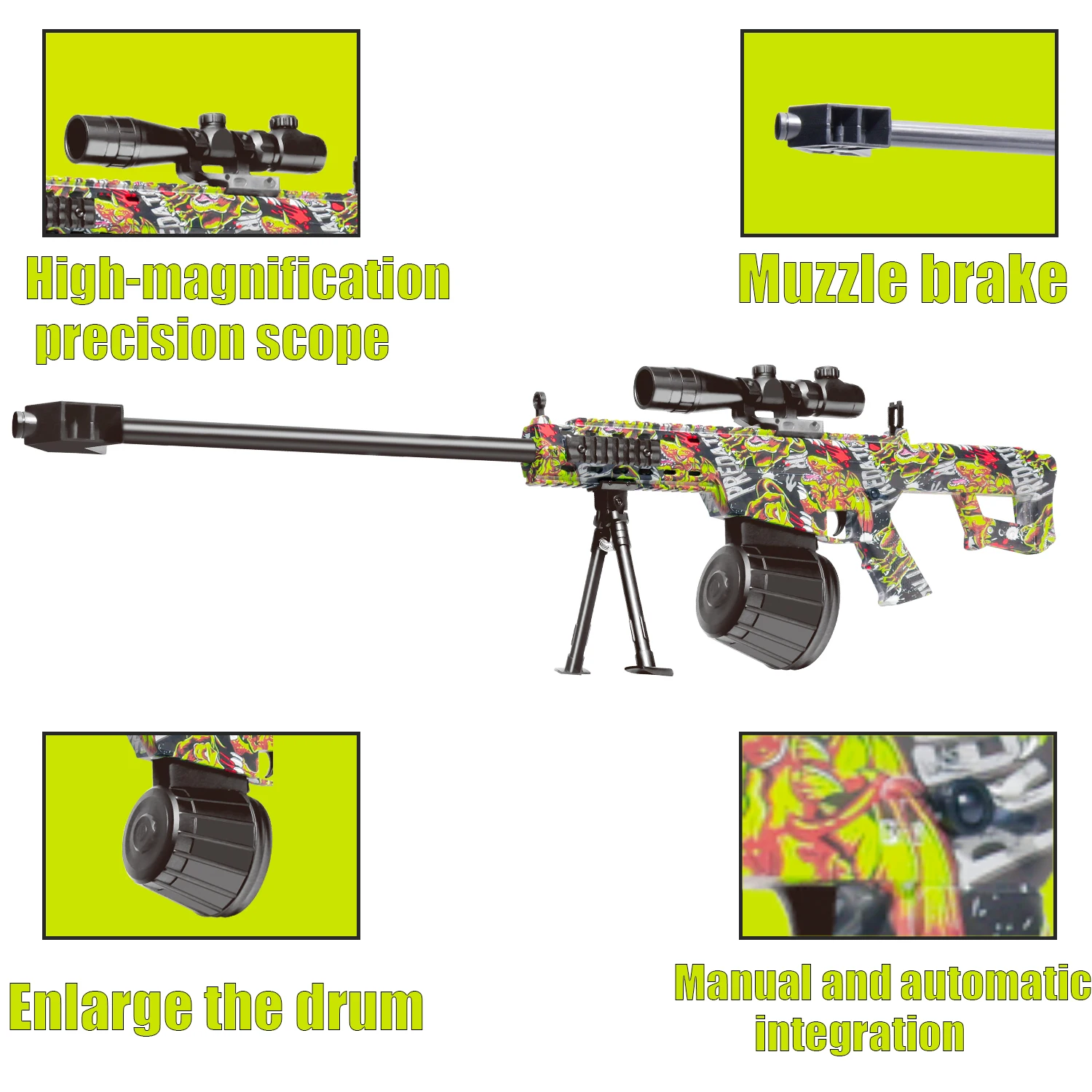 수동 전동 젤볼 장난감 총, 7-8mm 젤볼 장난감 총 발사 가능, 야외 놀이용 장난감 (총알 미포함)