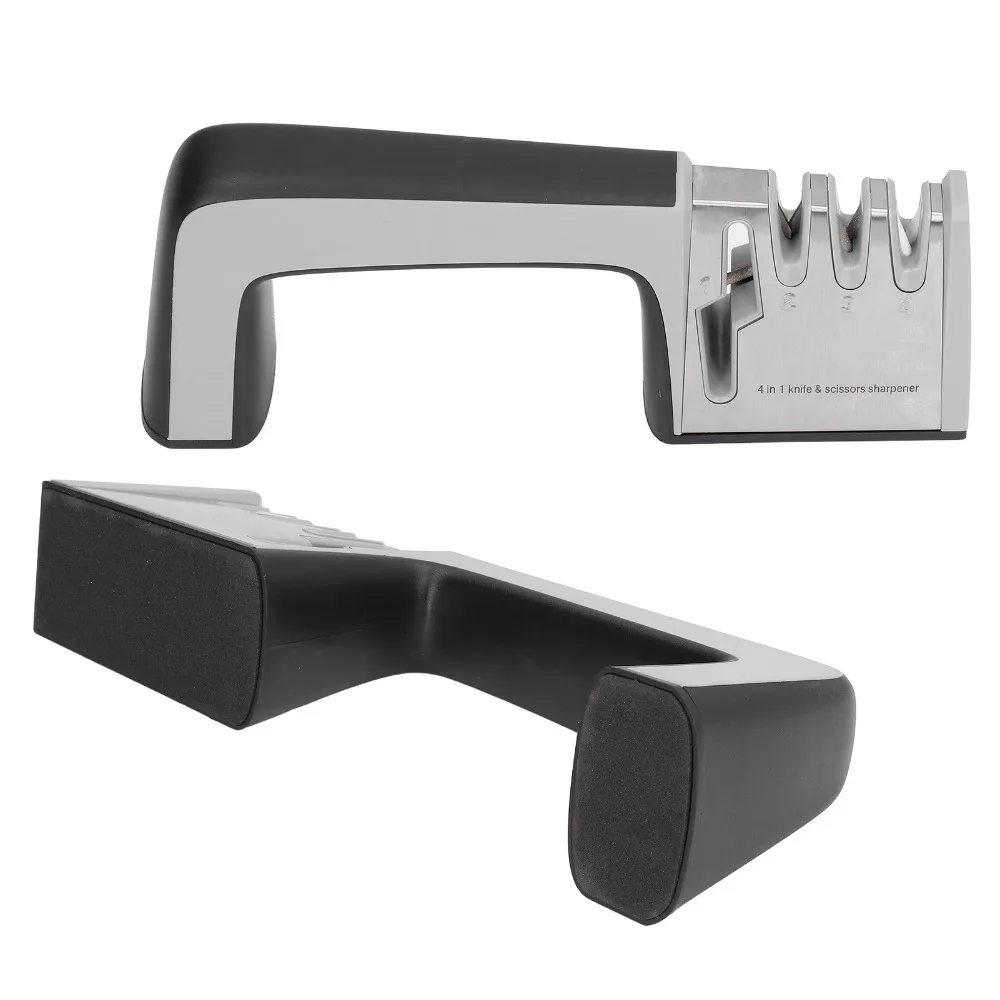 Stainless Steel Ceramic ABS Knife Sharpener Grey and Black Anti-Slip Base Pocket Knife Sharpener 4-Head Structure