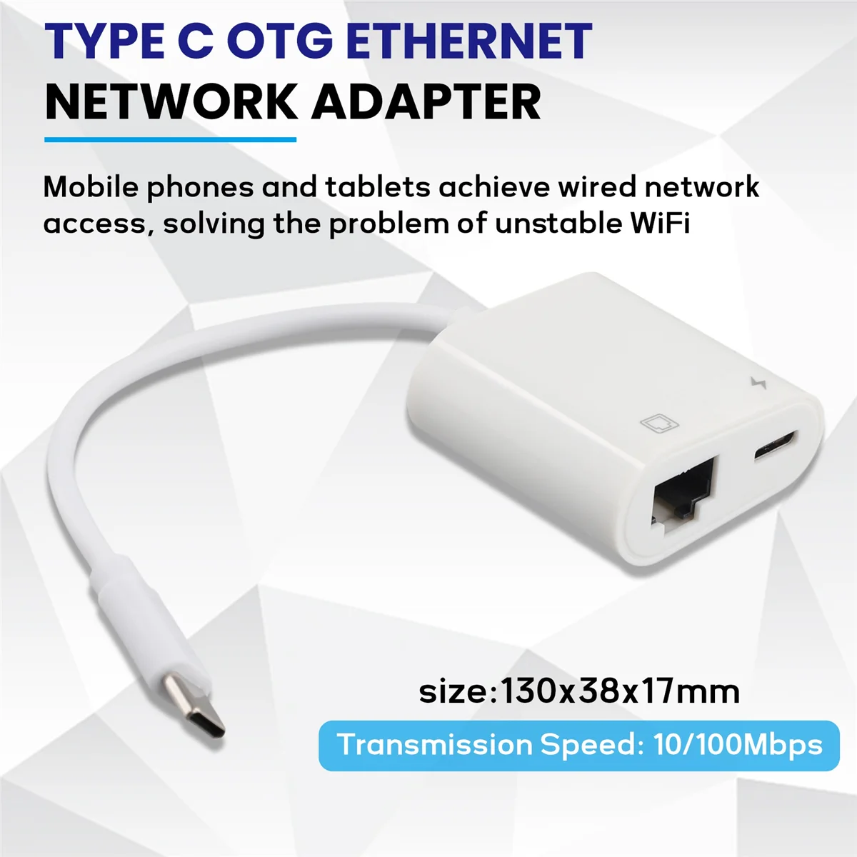 B57AType C OTG Ethernet Adapter USB C To RJ45 Ethernet LAN Wired Network Converter 100Mbs for Type C Mobile Phone Tablet