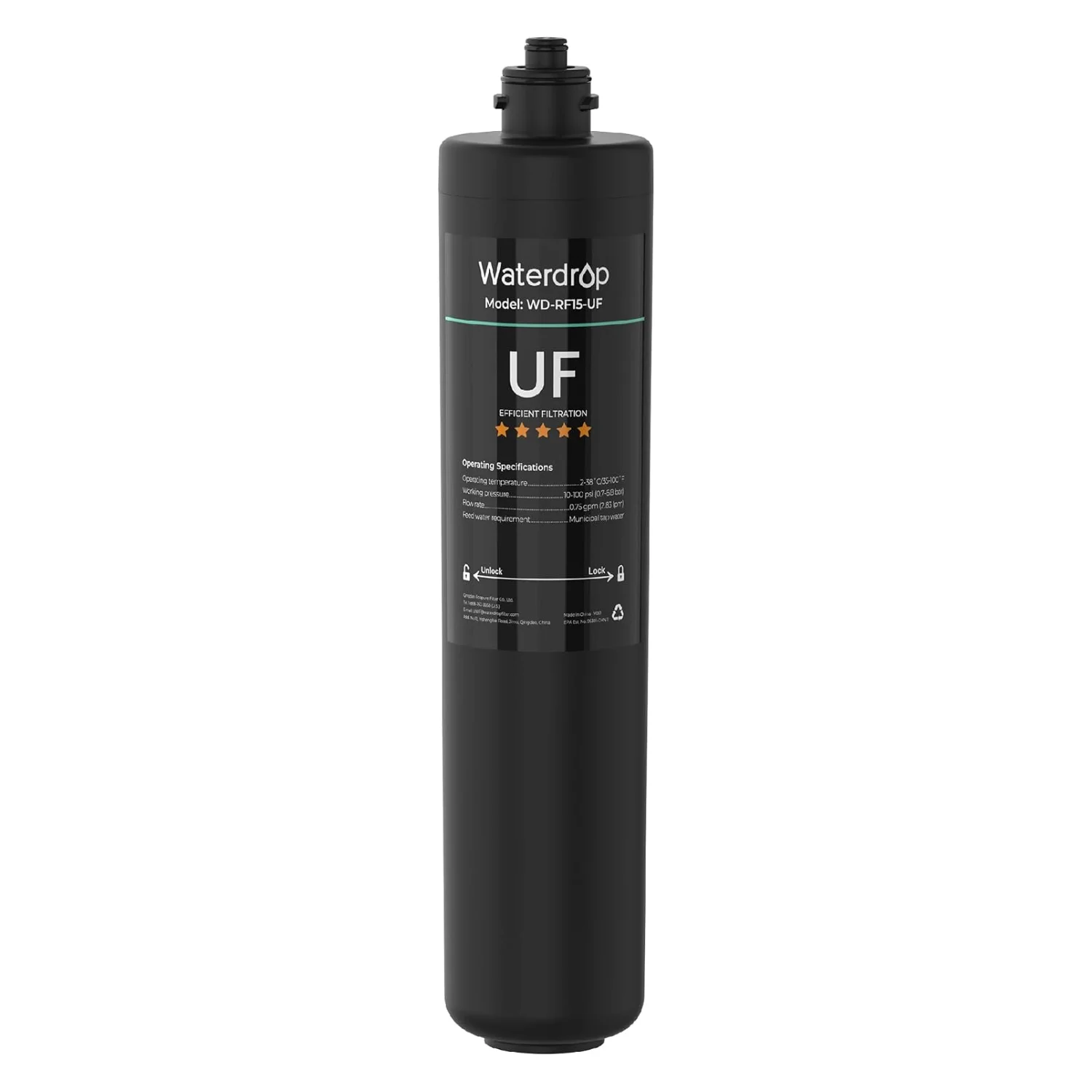 Waterdrop RF15-UF Water Filter Replacement for WD-15UA-UF/15UB-UF/15UC-UF Reduces Lead, Chlorine, Bad Taste & Odor, 0.01 μm Under Sink Water Filter, 2 Years