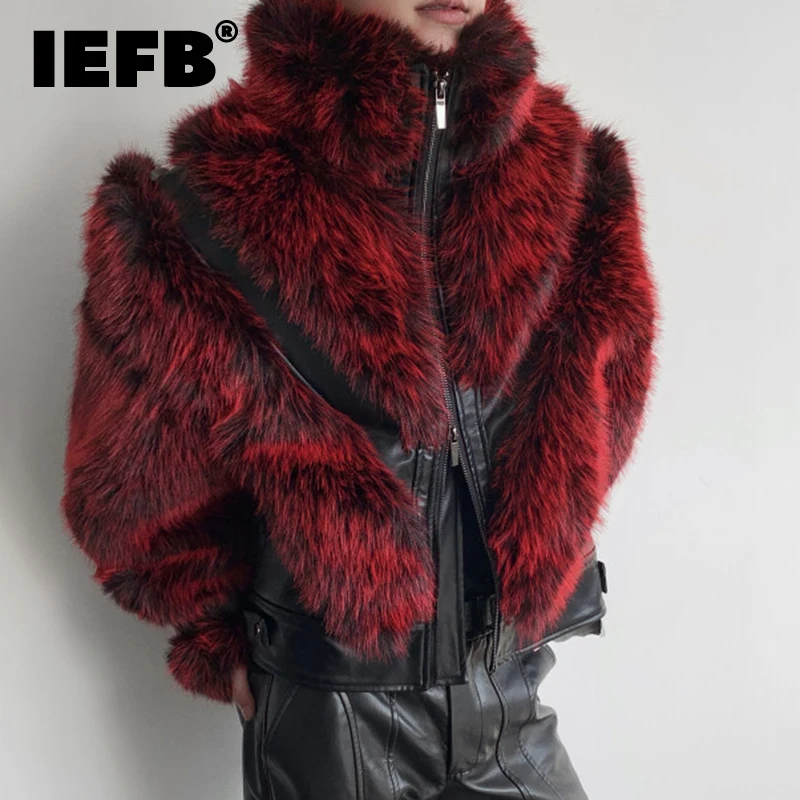 IEFB Autumn Winter Stage Style Patchwork Faux Fur Men's Jacket Thickened Stand Collar Male Jackets 2026 Male Clothing 9X1325