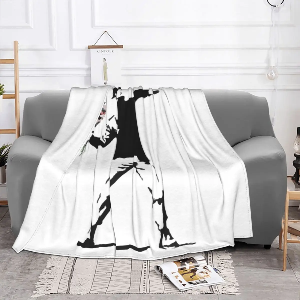 Rage Flower Bomber Stencil Blanket Soft Fleece Flannel Banksy Street Grafitti Art Throw Blankets for Sofa Travel Bedroom Quilt