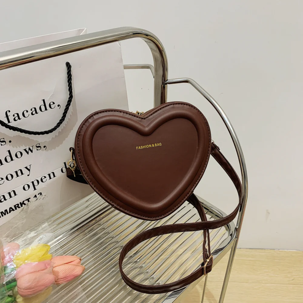 Fashion Heart Shape Crossbody Bags For Women New Solid Color PU Leather Shoulder Bag Casual Ladies Handbags Designer Female Bags