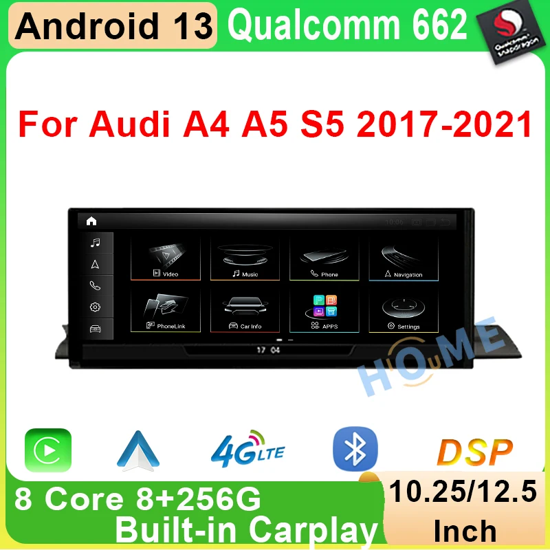 

10.25" / 12.5" Android 13 SystemCarplay Auto Screen GPS For Audi A4 A5 S4 S5 A4L B8 2017-2021 Car Stereo Multimedia Radio Player