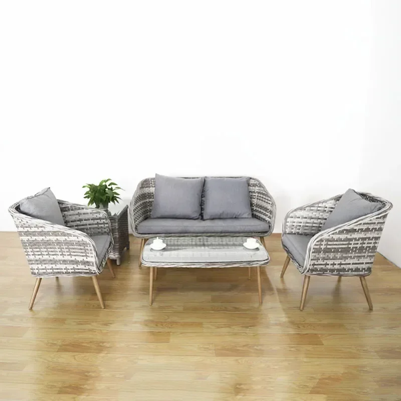 High quality outdoor rattan furniture wicker sofa set table chair bistro aluminum conversation set