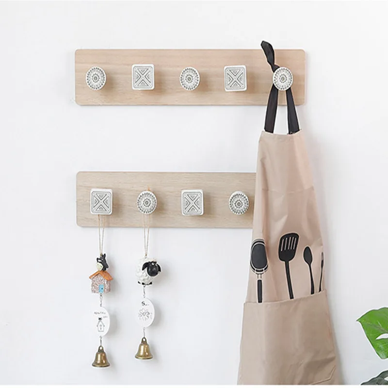 Nordic Wooden Coat Hooks Home Entrance Living Room Wall Hanger Hook Hat Clothes Bag Rack Storage Shelf Key Holder Organizer Hook