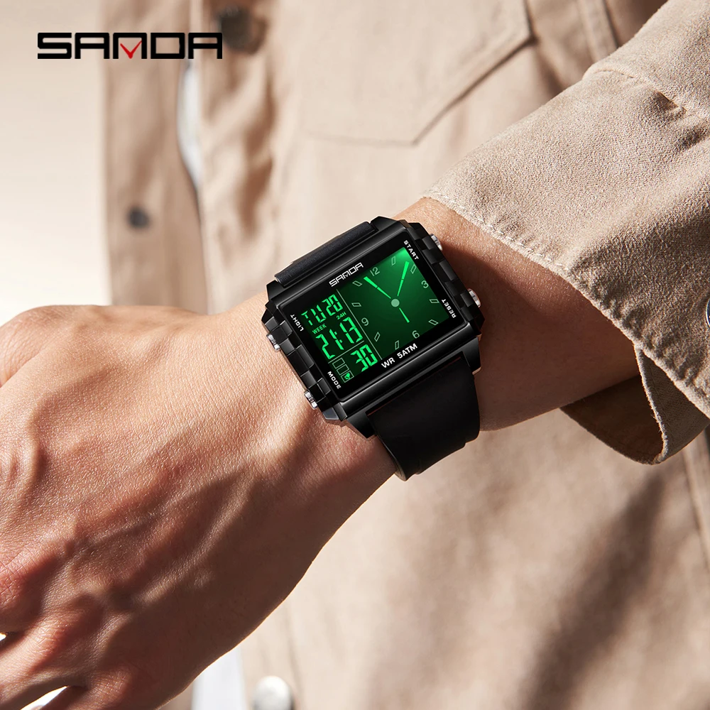 SANDA 6273 модные электронные часы для мужчин со светящимся календарем, водонепроницаемые часы для спорта на открытом воздухе, повседневные женские цифровые наручные часы