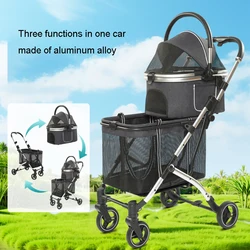 Pet Travel Trolley Detachable Cat Dog Cage Carrier Double Pet Strollers Twins Dog Cat Lightweight Foldable Portable Carrier