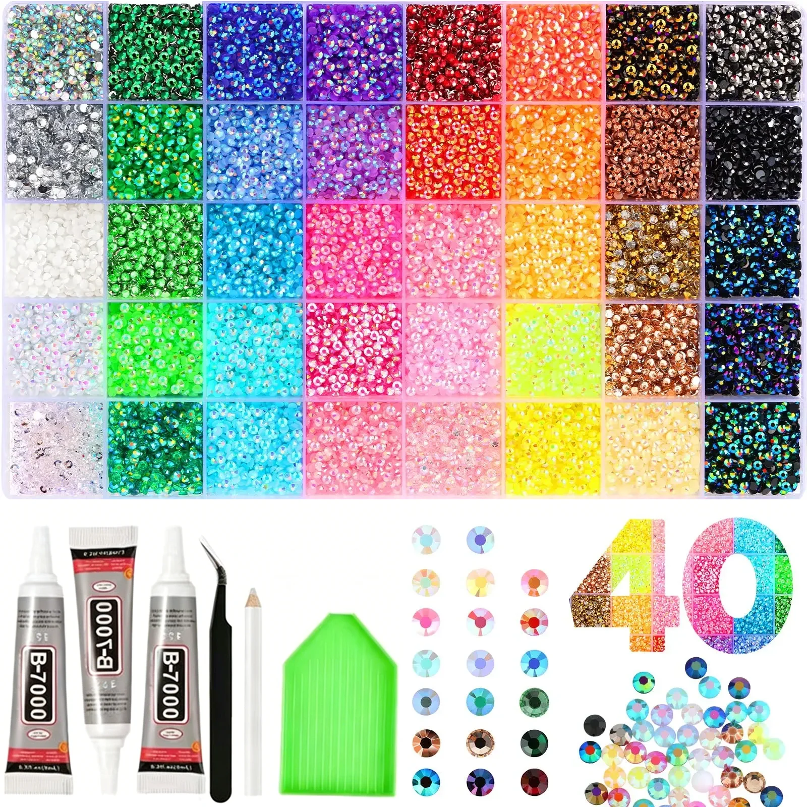 2026 Neues Buntes DIY Harz-Strass-Set zum Dekorieren, Mehrfarbige 3/4mm Nicht-Heißfixierbare Flache Edelsteine, für Dekorierte Nagelkunst/Tassen