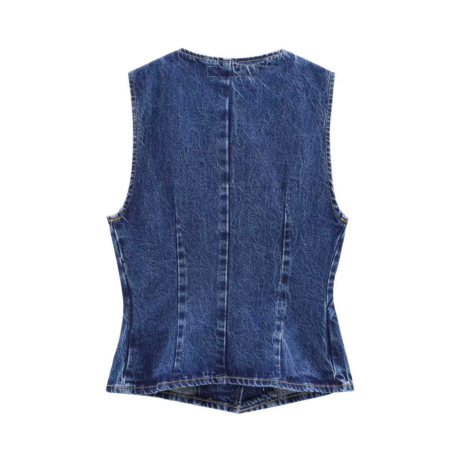 TRAF Women 2024 Autumn and Winter New Fashion Lazy Style Denim Vest Chic Round Neck Button All-match Casual Vest Mujer