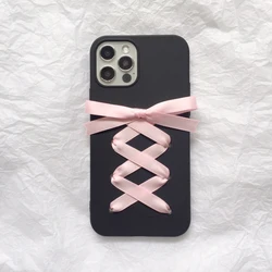 3D Ribbon Pink Bow Phone Case For iPhone 16 15 14 13 12 11 Pro Max X XR 7 8 Plus SE Samsung Galaxy Soft Cover Cute Lolita Ins