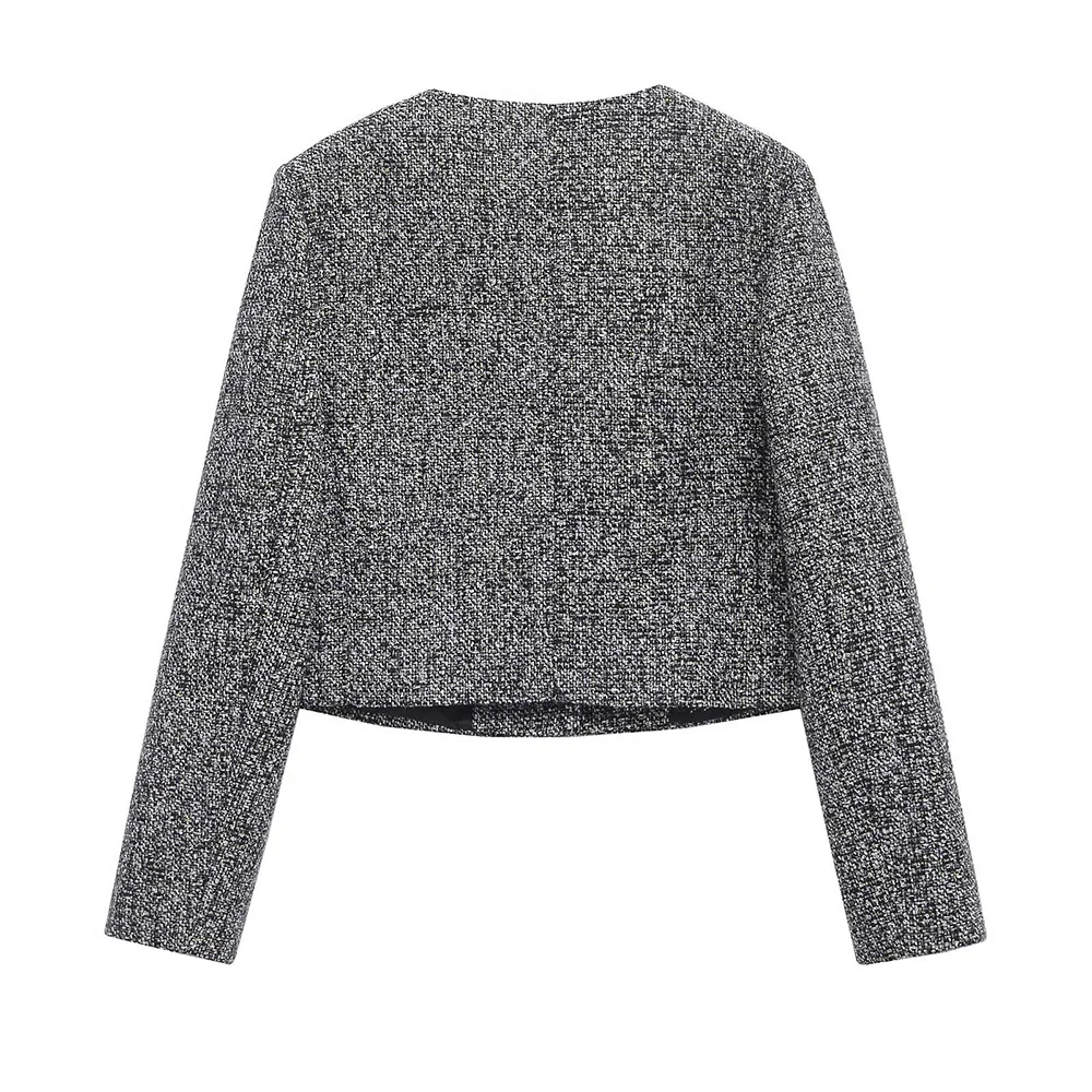 2025 Spring New Fashion Lady Commuting Women Classic Weaving Texture O-Neck Pocket Jacket Long Sleeve Single-breasted Outwear