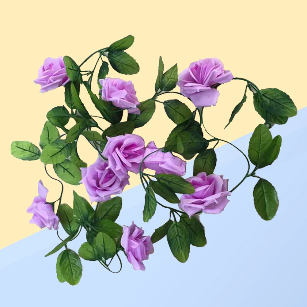 

Fake Rose Vine Floral Garland Artificial Rose Flower Vine For Wedding Home Party Garden Decor Light Purple Reusable