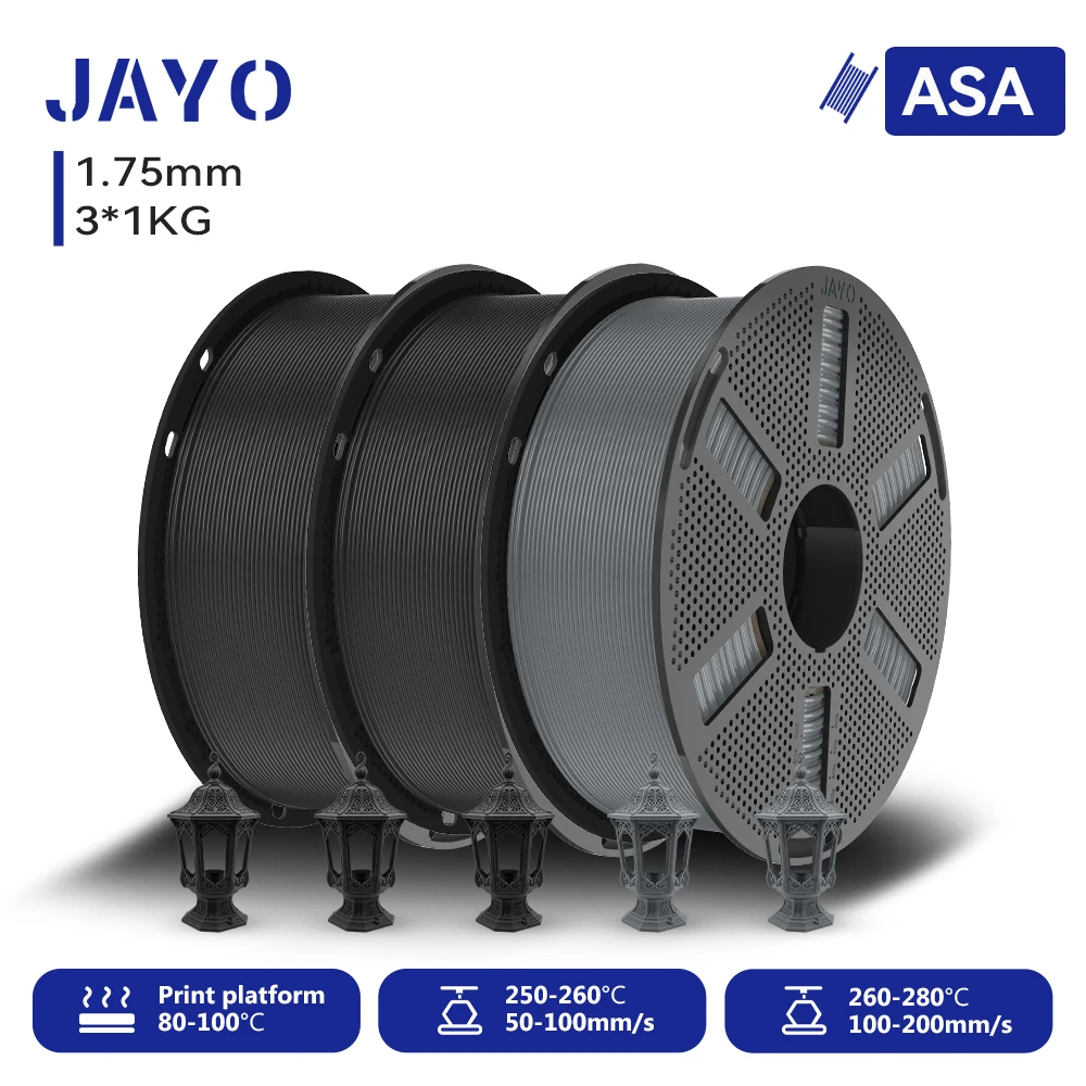 JAYO 3KG 3D-Filament ASA 1,75mm Hitze- und Witterungsbeständiges ASA 3D-Drucker-Filament Perfekt für den Druck von Funktionsteilen für den Außenbereich