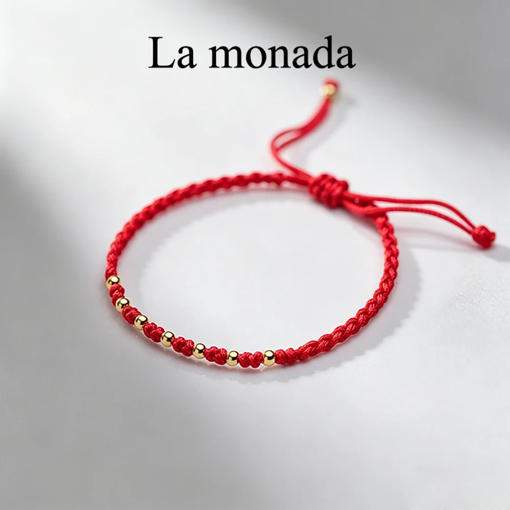 La Monada-pulsera de hilo rojo de la suerte, cuentas de plata de ley 925, pulseras de cuerda de hilo rojo ajustables para mujeres y niñas, hechas a mano