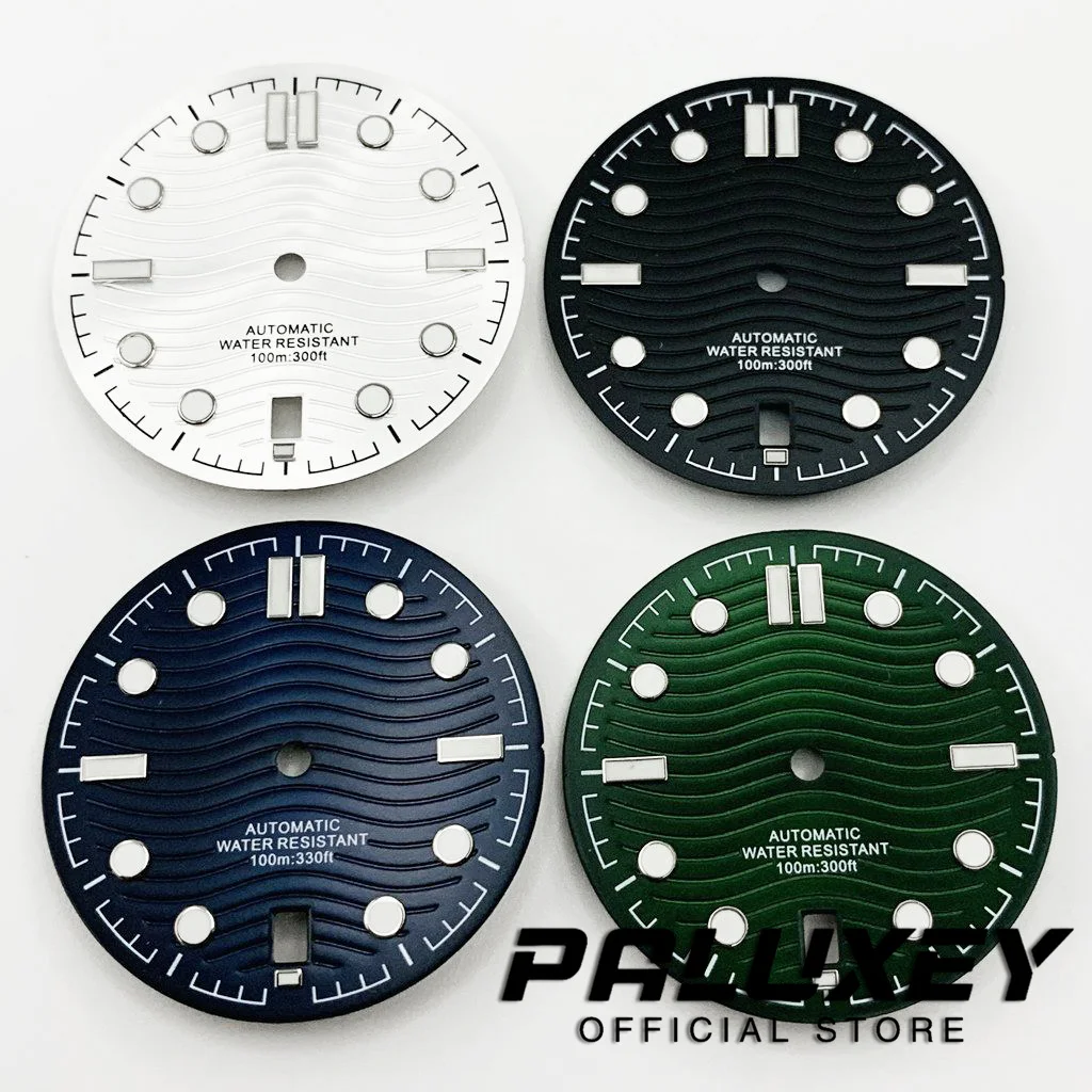 31 مللي متر NH35 أسود أبيض أزرق ساعة الطلب مضيئة 6 الساعة تاريخ نافذة ساعة وجوه ل NH35/NH35A/4R/7S حركة استبدال أجزاء