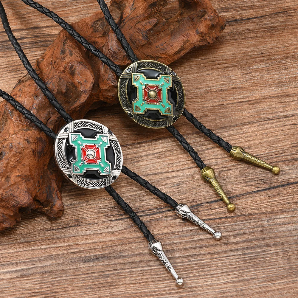 

New Fashionable Men's Artificial Leather Alloy Indian Totem Collar Rope, Polo Tie