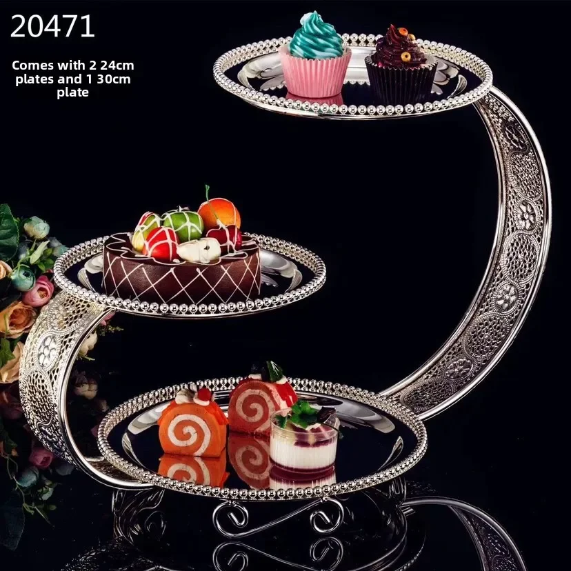 

European three-layer wrought iron silver plating, afternoon tea snack rack, buffet dessert counter, west point baking
