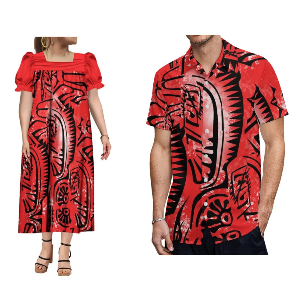 2024 neue Paar Kleidung Frauen Mumumu langen Rock Männer Freizeit hemd polynesische hochwertige Kleid Anpassung