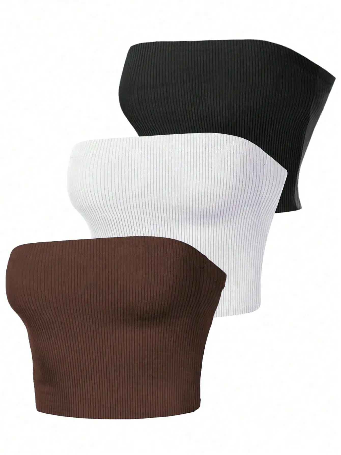 Women Ribbed Tube Top Strapless Bandeau Crop Tops Sleeveless Slim Fit Casual Daily Crop Tank Vest