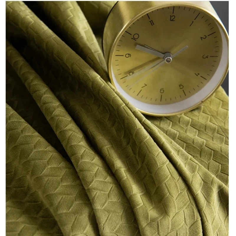 

Retro Olive Green Jacquard Velvet Thickened Blackout Curtains for Living Room Bedroom French Window Balcony Partition