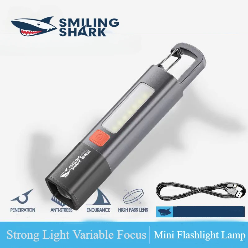 SMILING SHARK Outdoor Flashlight Strong Light Variable Focus Floodlight Side Light Mini Flashlight Lamp High Brightness Tools