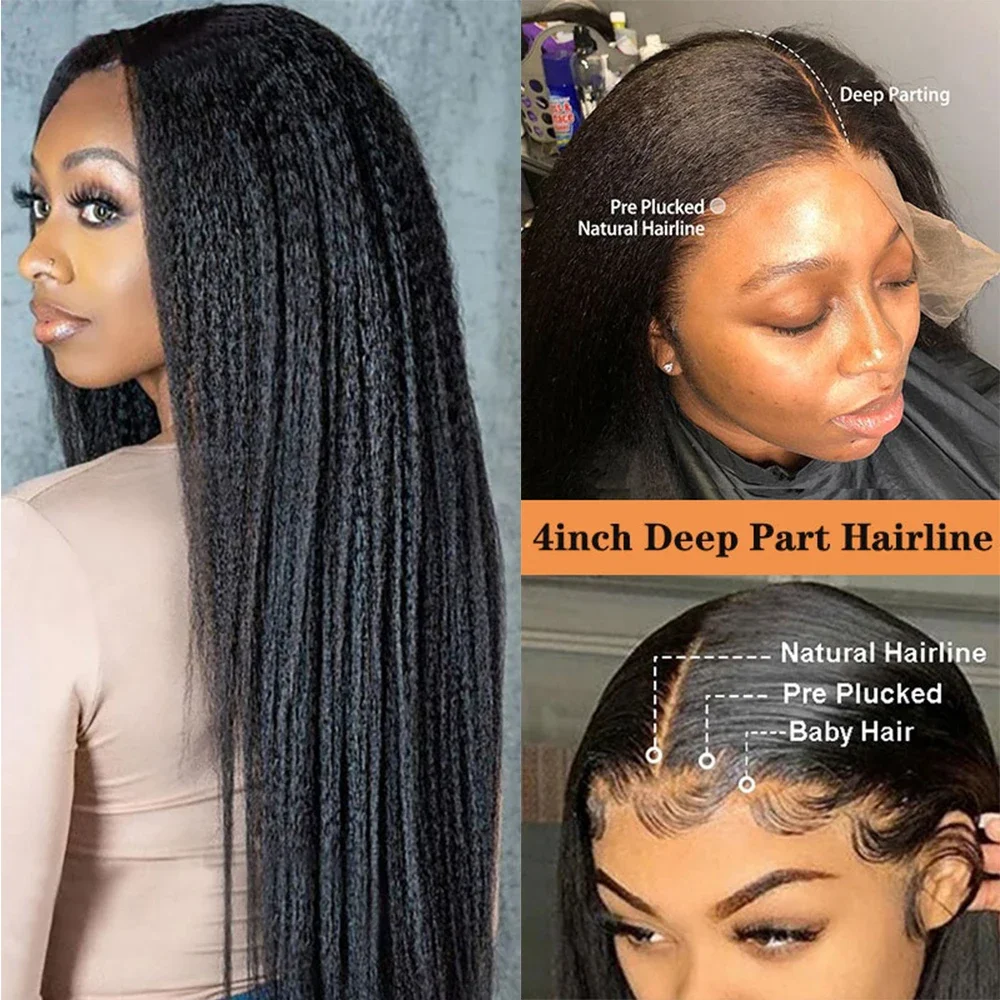 Yaki suave largo 26 pulgadas rizado recto Natural negro peluca con malla frontal para mujeres negras sintético prearrancado sin pegamento pelo de bebé diario