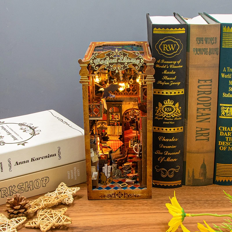 DIY Magic Library 3D Puzzle Bookend Building Model Miniature Architecture Kit Stress Relief Halloween Gift for Book Lovers