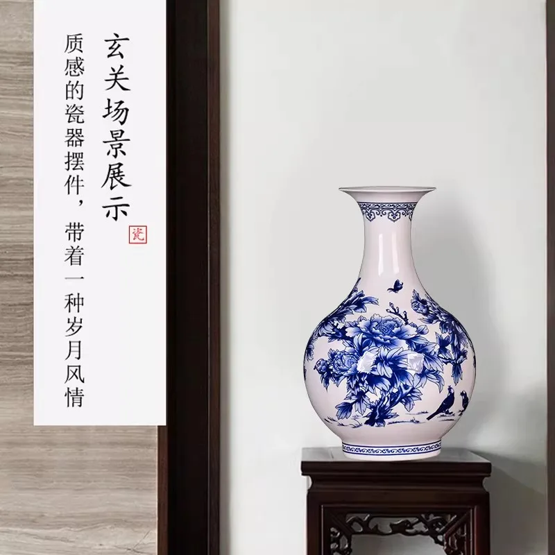 Elegant Jingdezhen Blue and White Porcelain Vases Fine Bone China Vase Peony Decorated High Quality Ceramic Vase