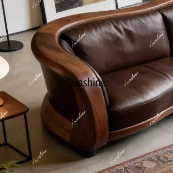 New Chinese-style solid wood modern simple villa living room high-end new straight row three-person sofa