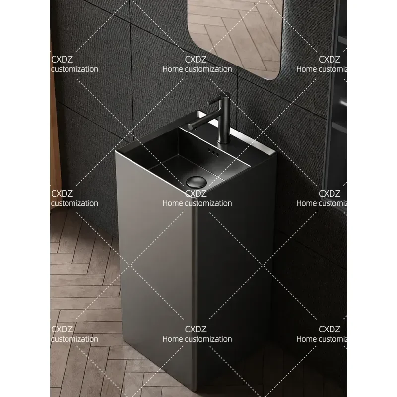 Gun Gray Ceramic Pillar Basin Floor Standing Washbasin for Hotel Bathroom Balcony Engineering Project Modern Sanitary Ware