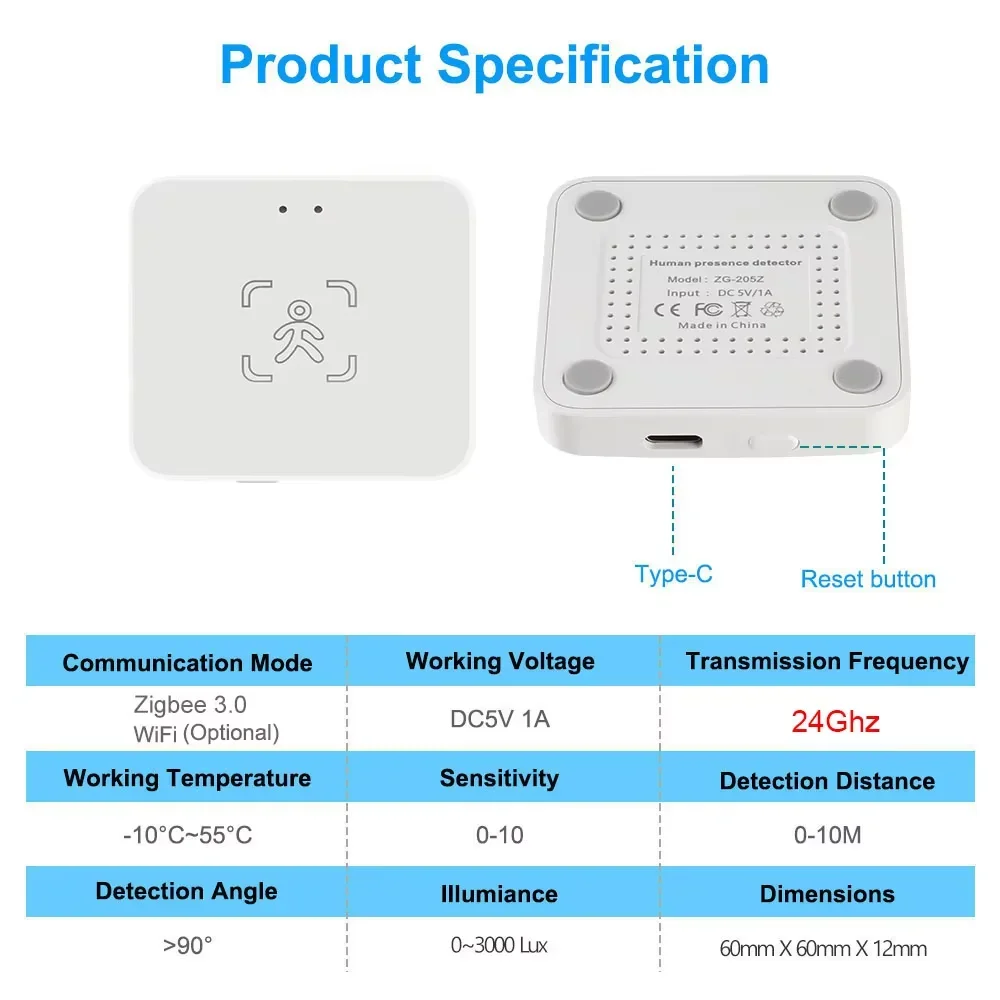 Tuya Zigbee/WiFi Intelligenter Menschlicher Anwesenheitssensor 24Ghz MmWave Radar-Erkennung Helligkeit/Entfernung Unterstützt Home Assistant – Detail 11