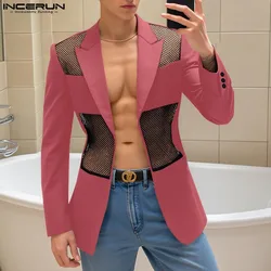 Fashion Sexy Style Tops INCERUN Handsome New Men Mesh Hollow Splicing Suit Male Long Sleeved Cardigan Casual Blazers S-5XL 2025