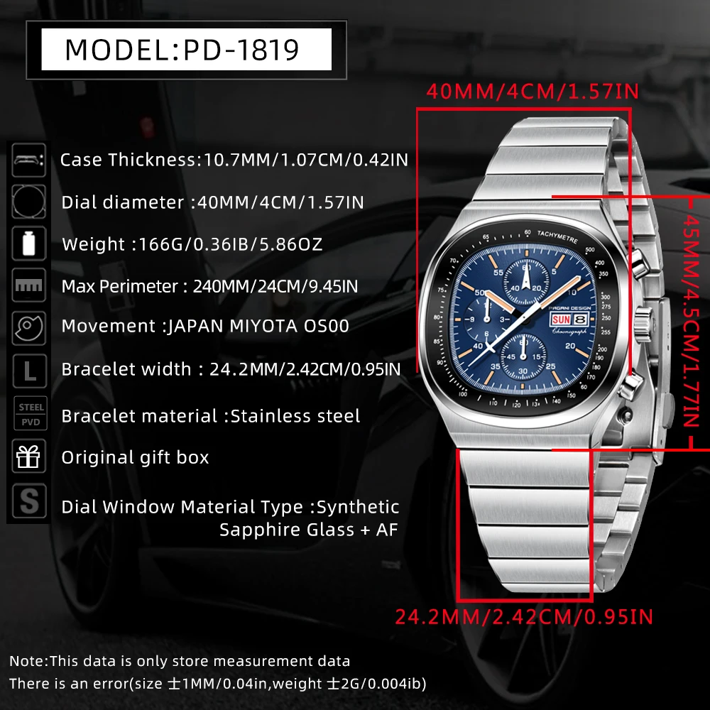 PAGANI DESIGN Quartz Watch for Men Chronograph Miyota OS00 Movement Speed Test 100M Waterproof Quartz Watch Reloj Hombre PD1819