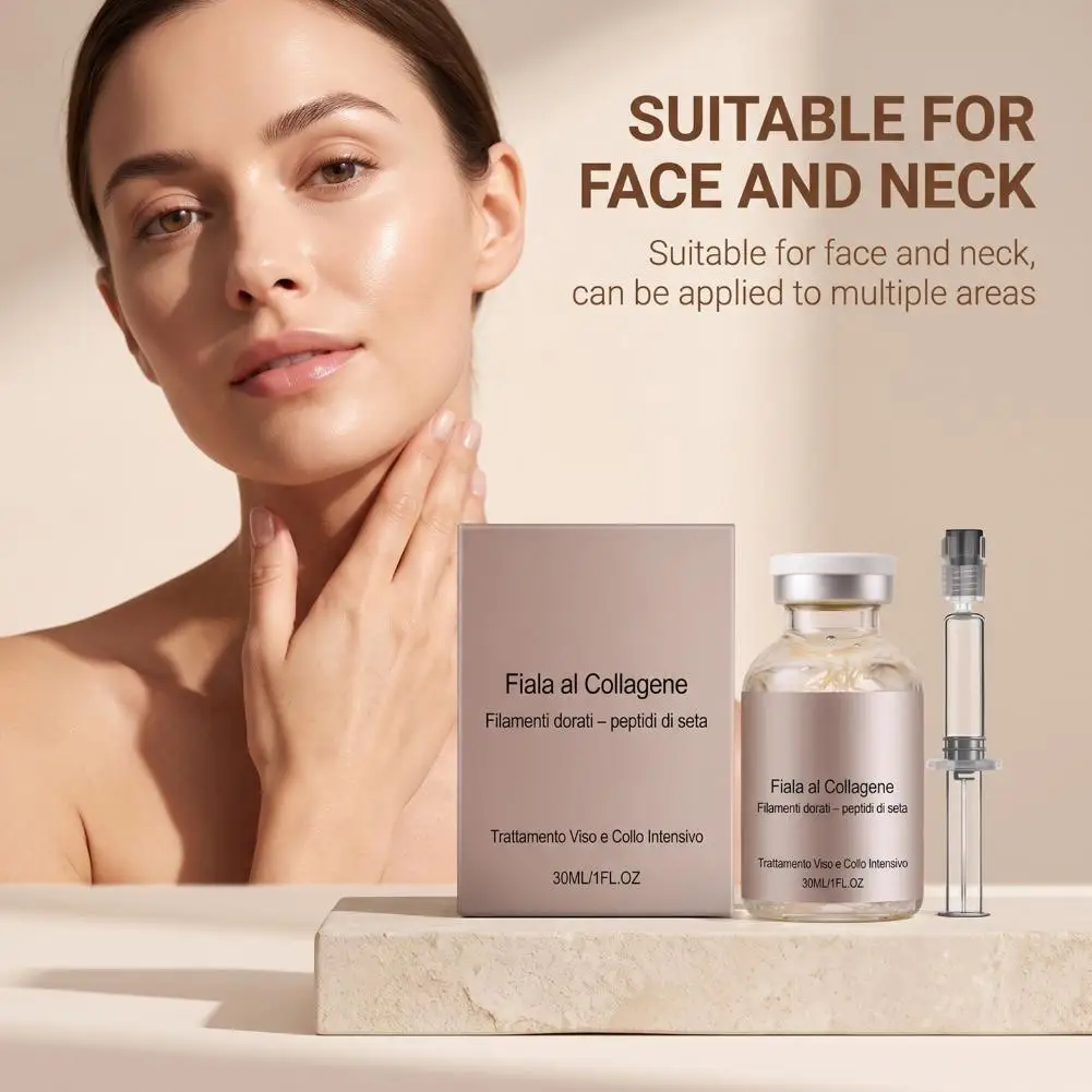 Collagen Ampoule 30ml with Golden Thread & Silk Peptides, Intensive Face & Neck Serum, Anti-Aging Firming Facial Neck Skin Care
