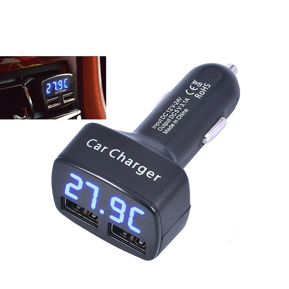 Universal DC 5V 3.1A 4 In 1 Dual USB Car Quick Charger Voltage/temperature/Current Meter Tester Adapters Digital LED Display